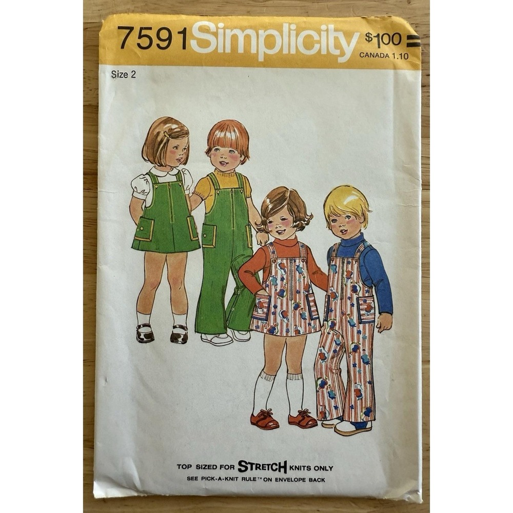 VTG Simplicity 7591 Toddlers Top Jumper‎ & Overalls Size 2 Uncut FF
